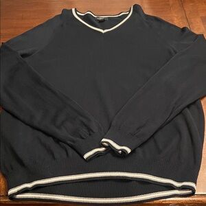 Brooks Brothers Black V-Neck Sweater with White Trim